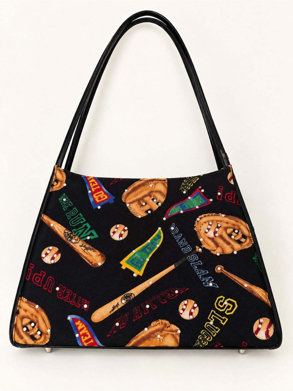 Black Baseball-Print Handbag